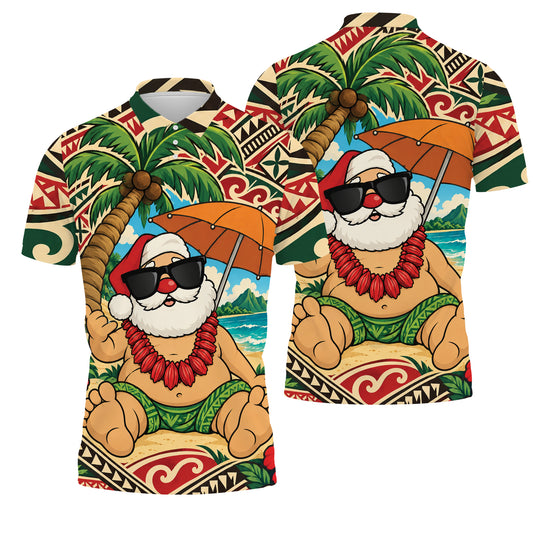 Hawaii Funny Santa Shirt Polynesian Tribal Christmas Polo Shirt