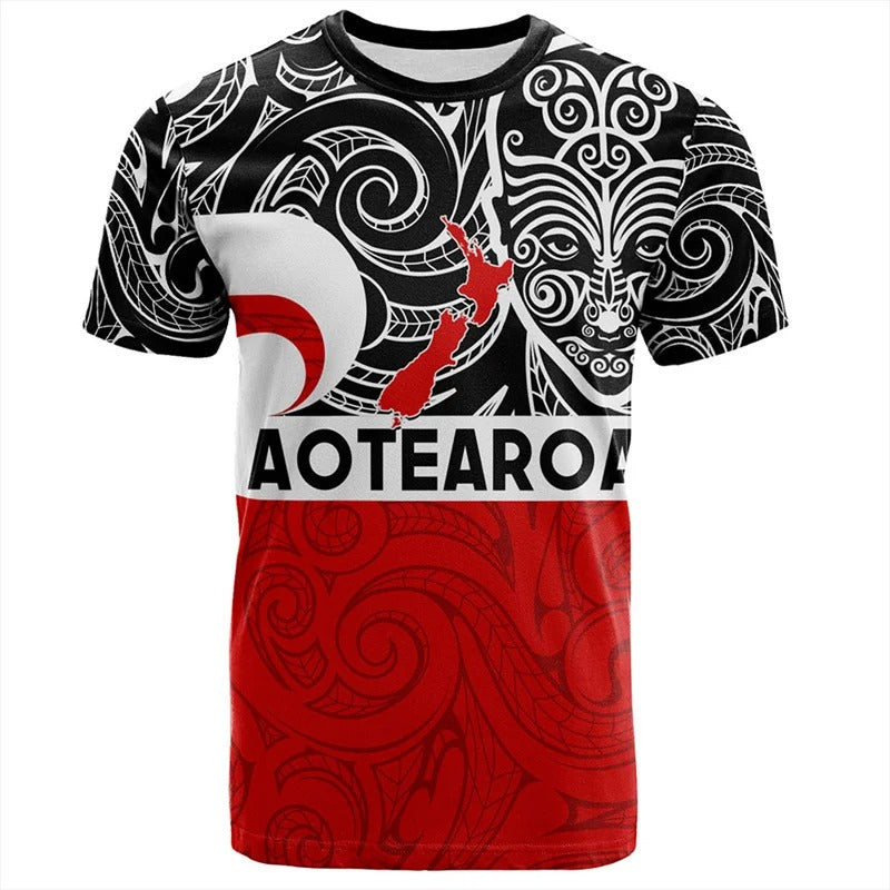 New Zealand Aotearoa Shirt Silver Fern Symbols Tattoo Print T Shirt NZ Polynesian Tee