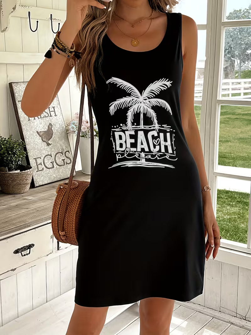 Beach Summer Black Dress Tropical Tank Dress Beach Women's Clothing