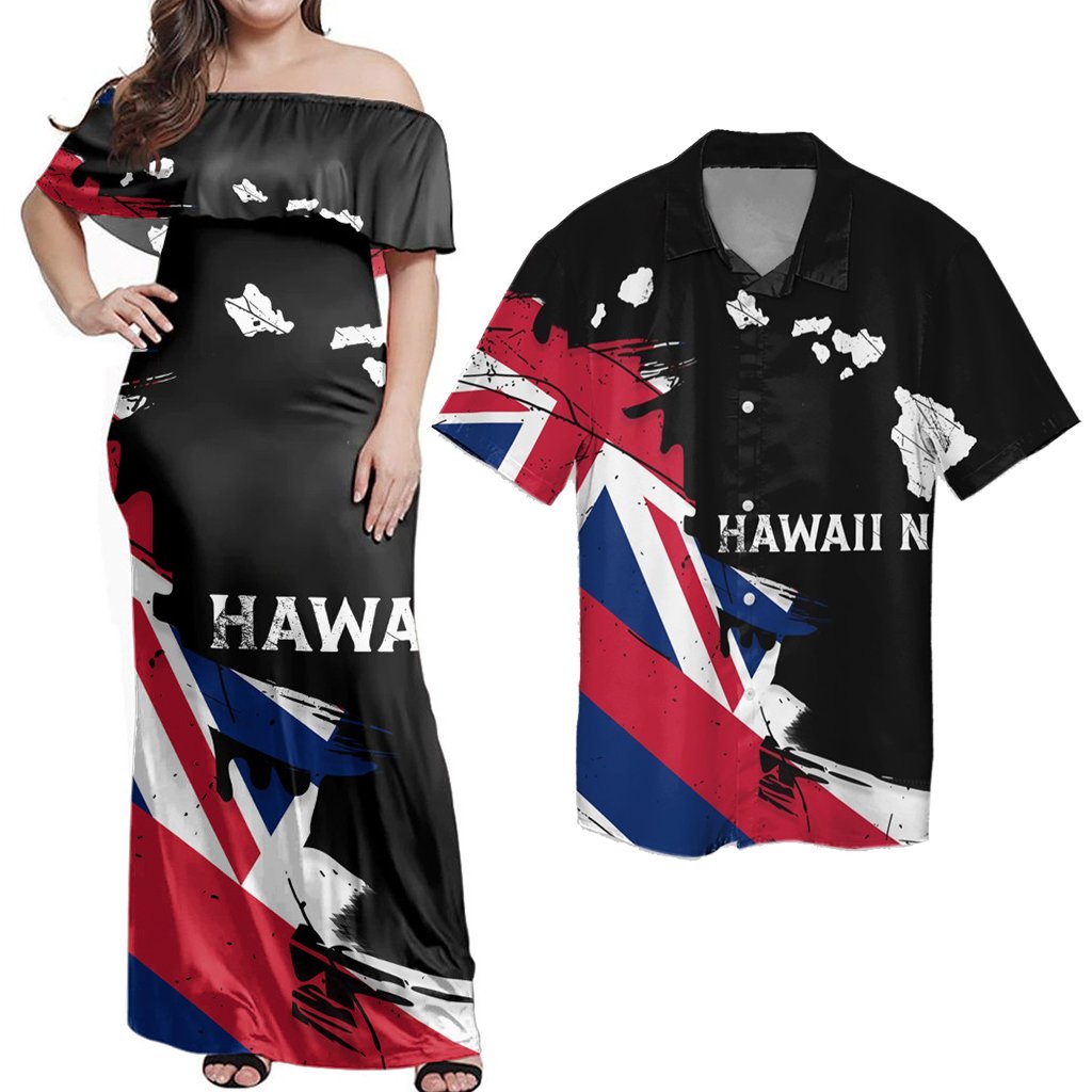 Matching Hawaiian Outfits Combo Dress And Shirt Hawaiian Flag Hawaii Map Nei Polynesian Classic Style