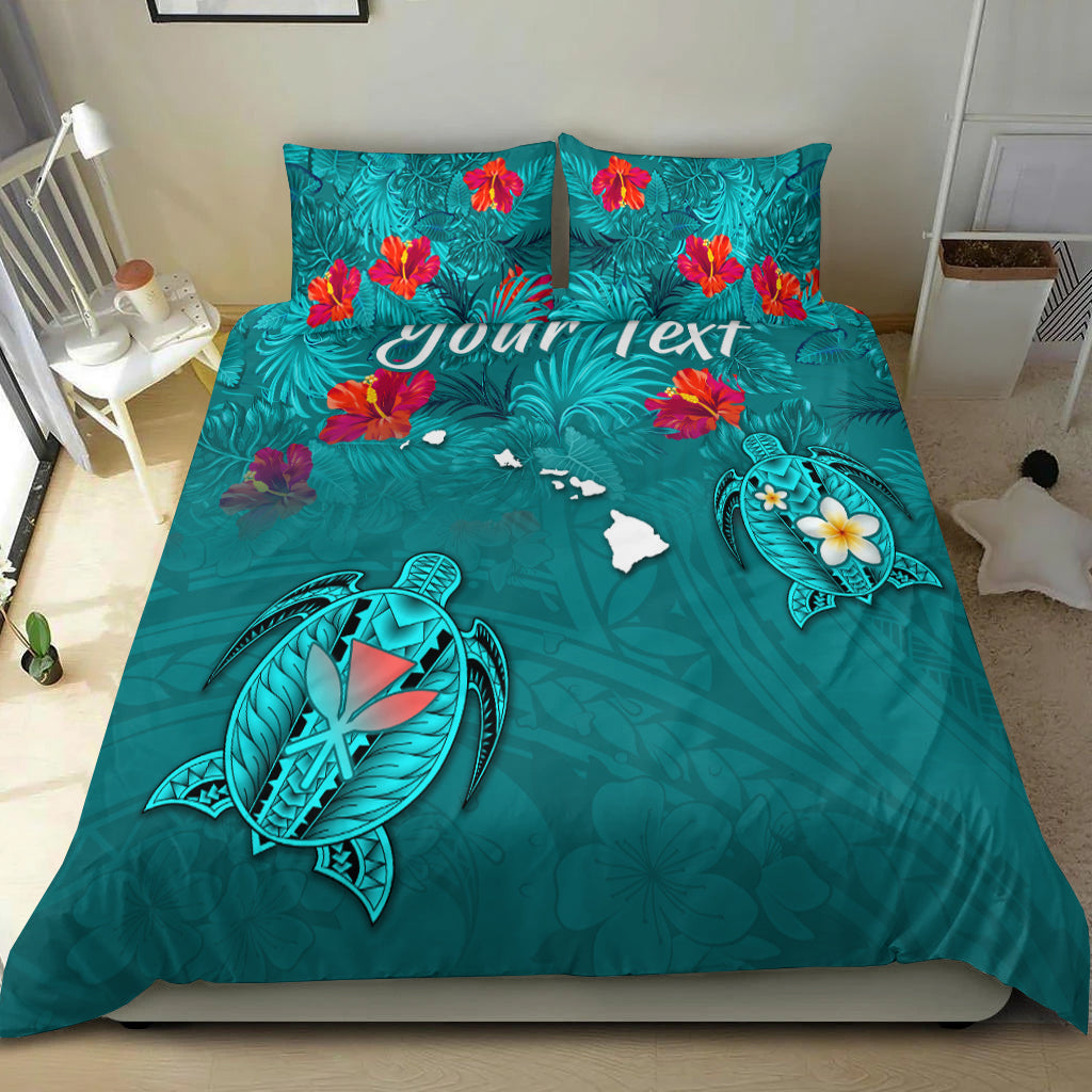 (Custom Personalised) Hawaiian Islands Bedding Set Hawaii Tropical Flowers and Turtles Turquoise