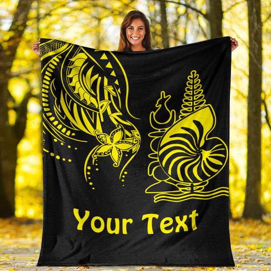 Custom Personalised New Caledonia Premium Blanket Emblem Nautilus Shell Version Yellow