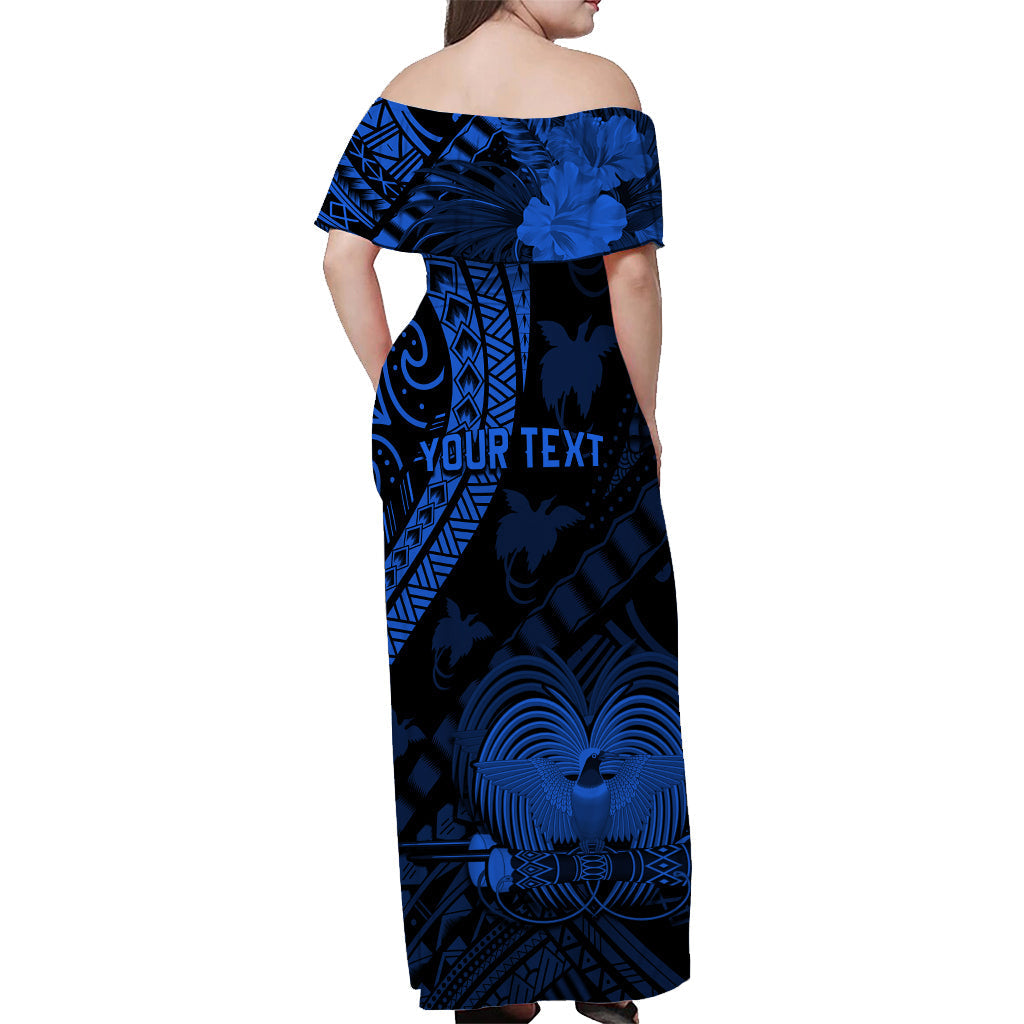 Custom Personalised Papua New Guinea Off Shoulder Long Dress Raggiana Birds Of Paradise Blue