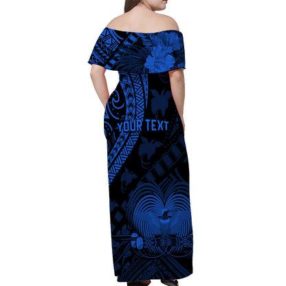 Custom Personalised Papua New Guinea Off Shoulder Long Dress Raggiana Birds Of Paradise Blue