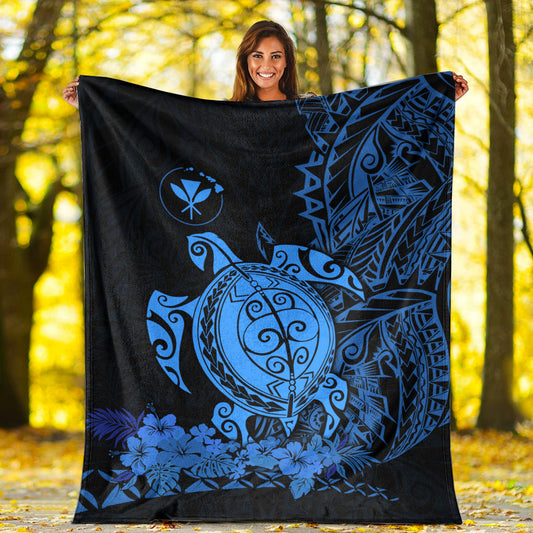Hawaii Polynesian Premium Blanket Blue Sea Turtles Hawaiian