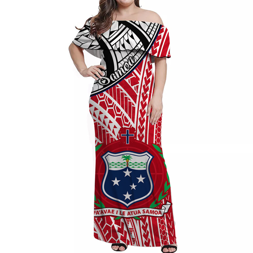 Samoa Off Shoulder Long Dress Samoan Pattern Newest Version Red