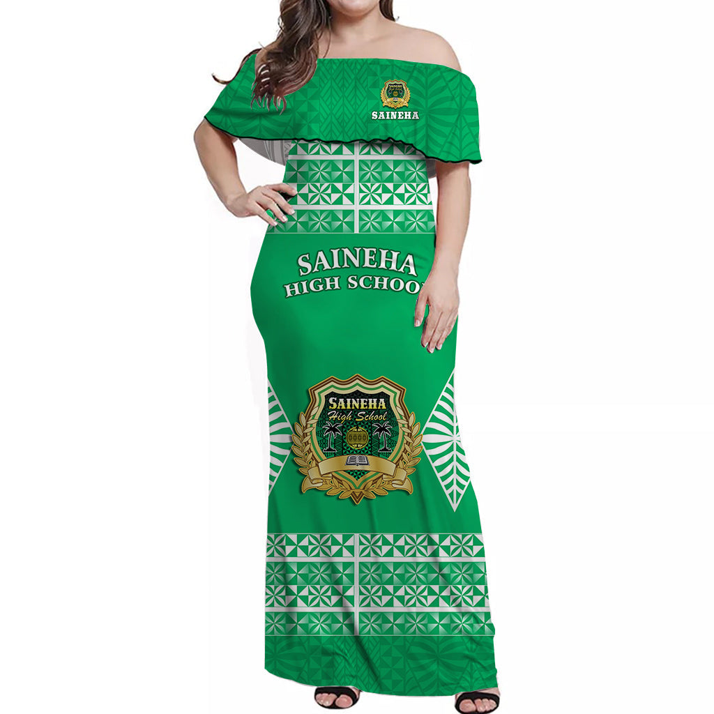 Saineha High School Off Shoulder Long Dress Tonga Pattern