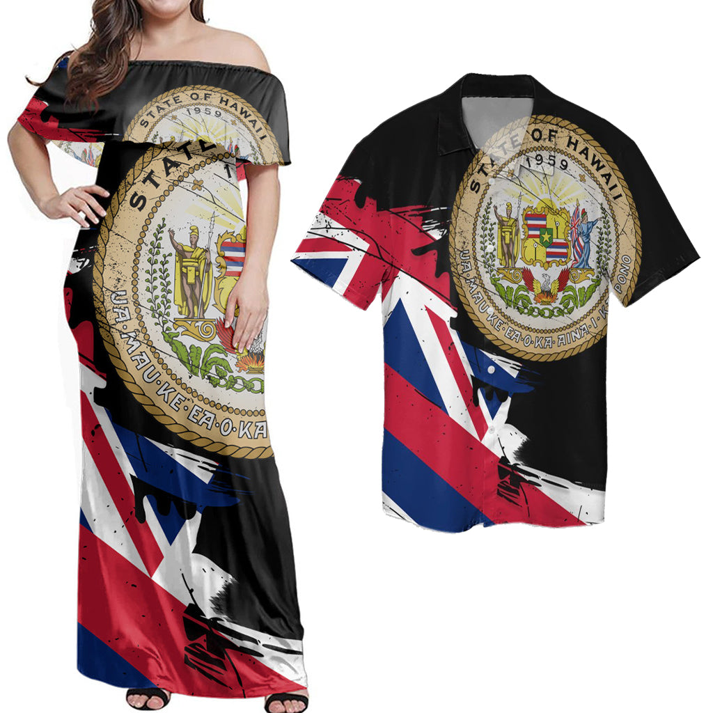 Matching Outfits For Couples Combo Dress And Shirt Hawaiian Flag Coat Of Arms Of Hawaii Polynesian Classic Style