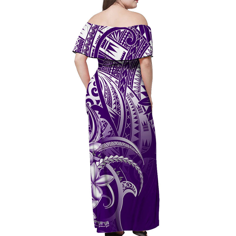 Polynesian Pride Off Shoulder Long Dress Polynesia Tribal Royal Purple