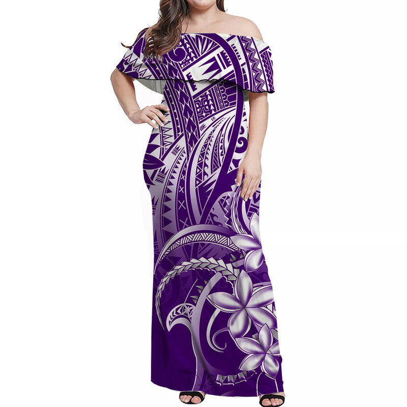 Polynesian Pride Off Shoulder Long Dress Polynesia Tribal Royal Purple