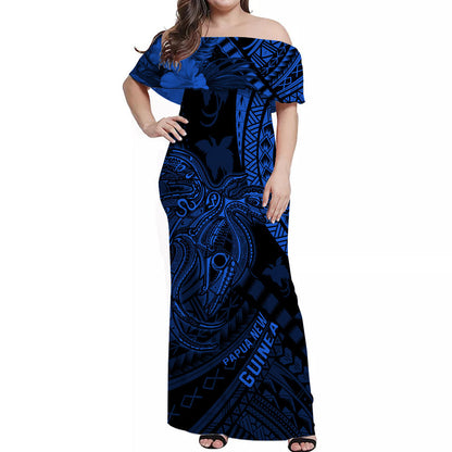 Custom Personalised Papua New Guinea Off Shoulder Long Dress Raggiana Birds Of Paradise Blue