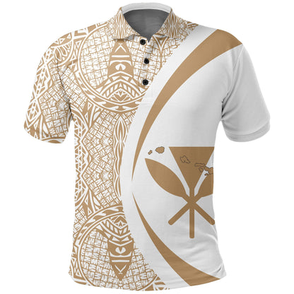 Hawaii Kanaka Polynesian Polo Shirt Gold And White - Circle Style