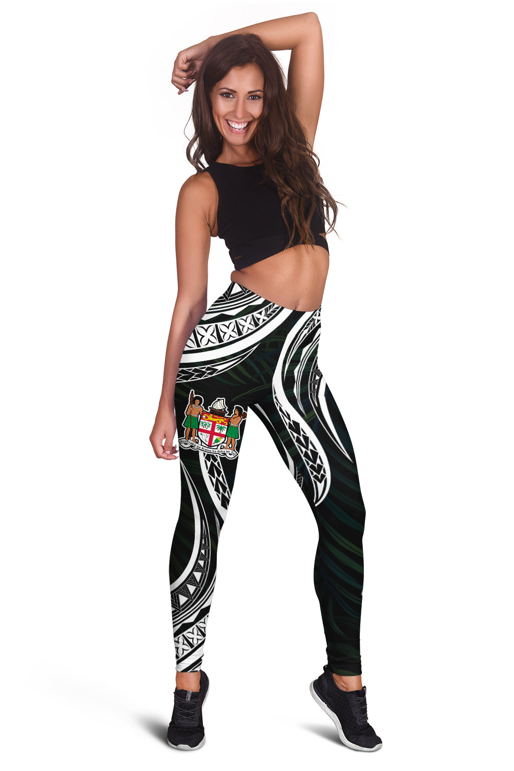 Fiji Coat of Arms Women Leggings Polynesian mix Coconut Pattern