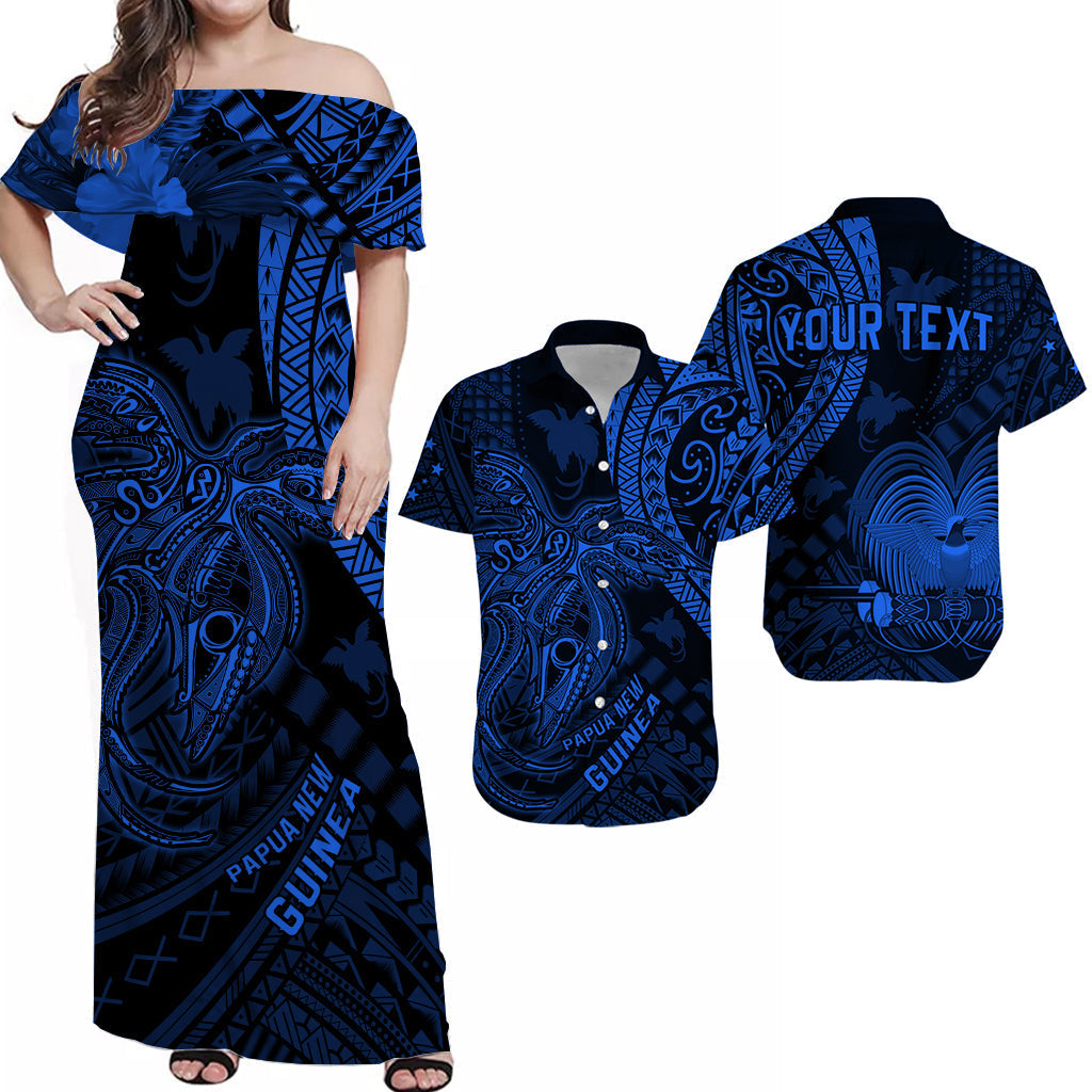 (Custom Personalised) His And Her Matching Outfits Papua New Guinea Combo Dress and Hawaiian Shirt Raggiana Birds Of Paradise Blue