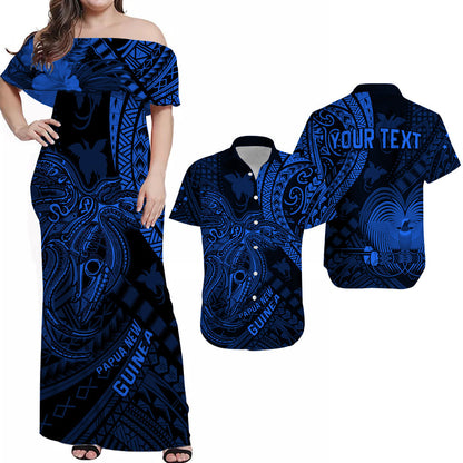 (Custom Personalised) His And Her Matching Outfits Papua New Guinea Combo Dress and Hawaiian Shirt Raggiana Birds Of Paradise Blue
