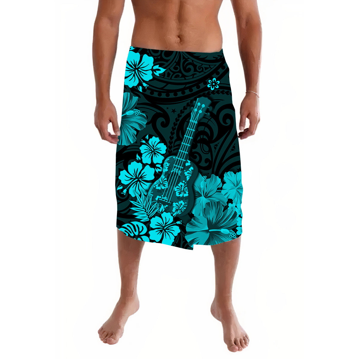 Hawaii Lavalava Polynesia Turquoise Ukulele Flowers