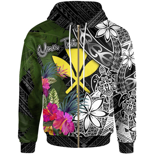 Custom Text Hawaii Custom Personalised Zip Up Hoodie Turtle Plumeria Banana Leaf