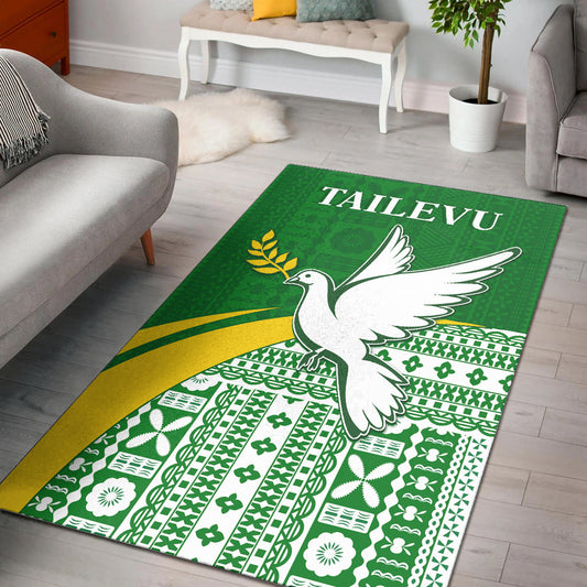 Tailevu Rugby Area Rug Fiji Rugby Tapa Pattern Green