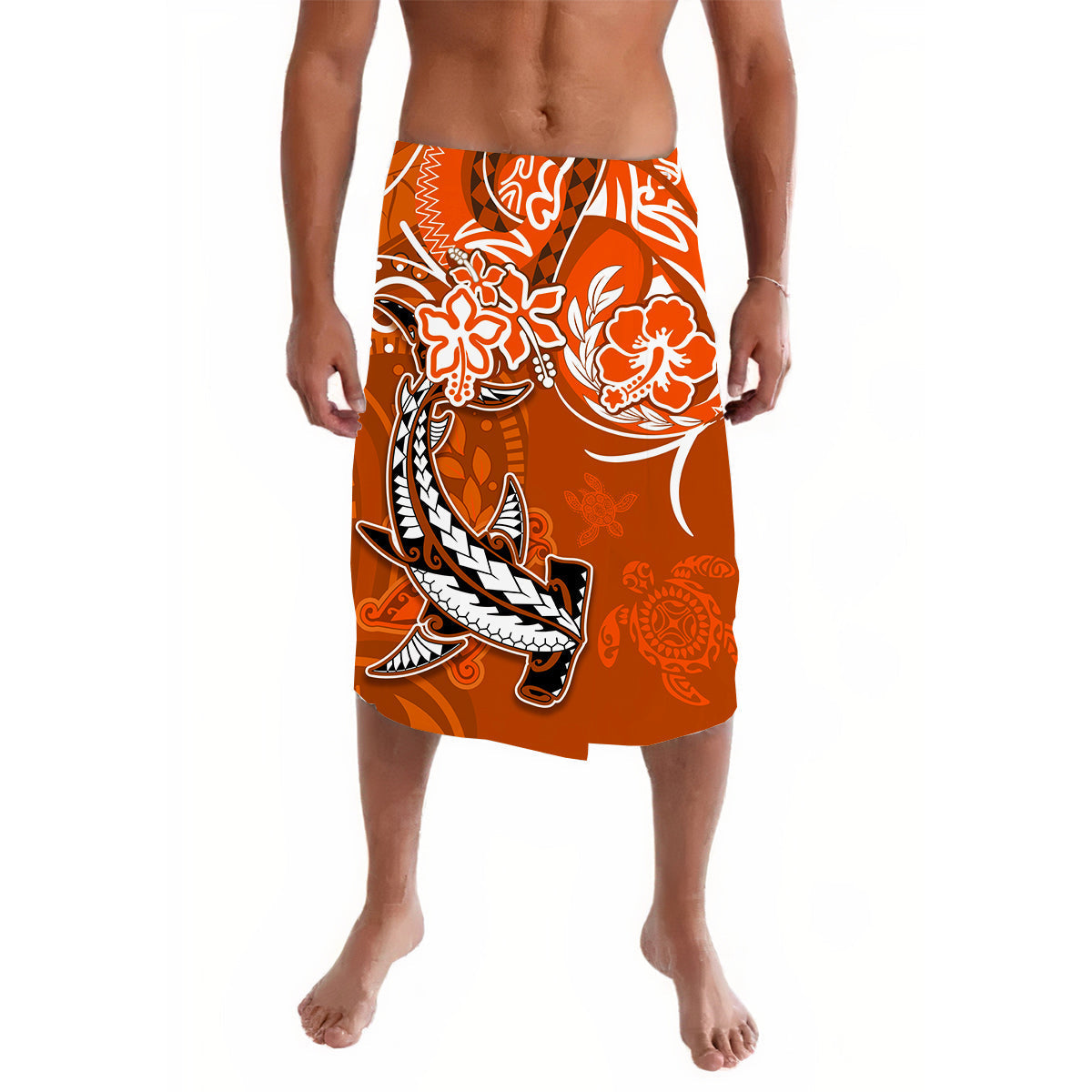 Hawaii Lavalava Polynesia Orange Sea Turtle Honu and Hammerhead Shark