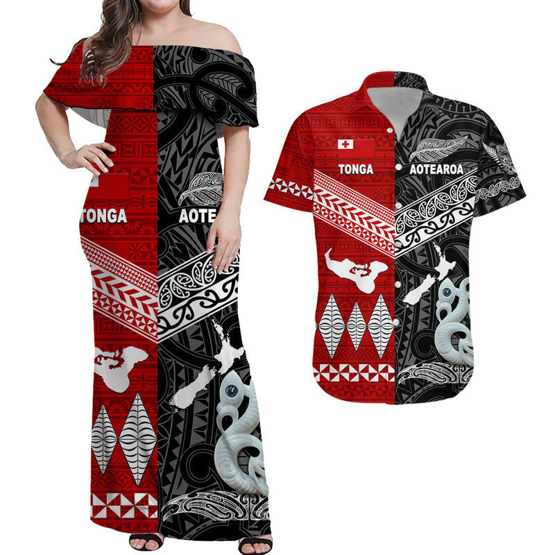 Matching Outfits For Couples New Zealand And Tonga Combo Dress And Shirt Together Black