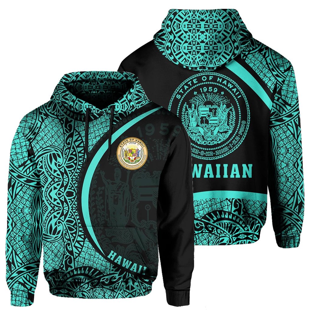 Hawaii Polynesian Hoodie Turquoise Round Style
