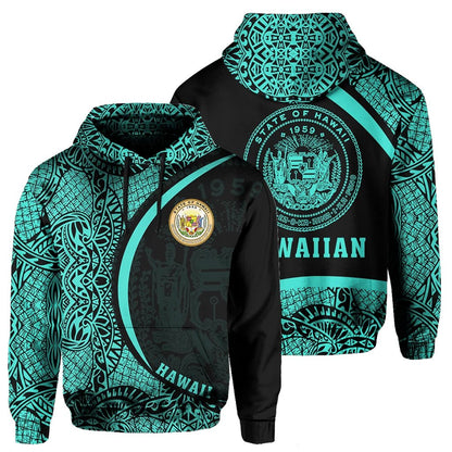 Hawaii Polynesian Hoodie Turquoise Round Style