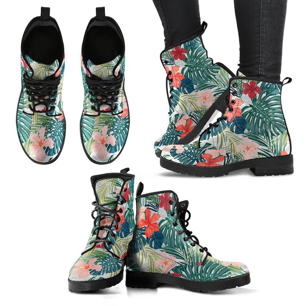Hawaii Hibiscus Palm Leather Boots