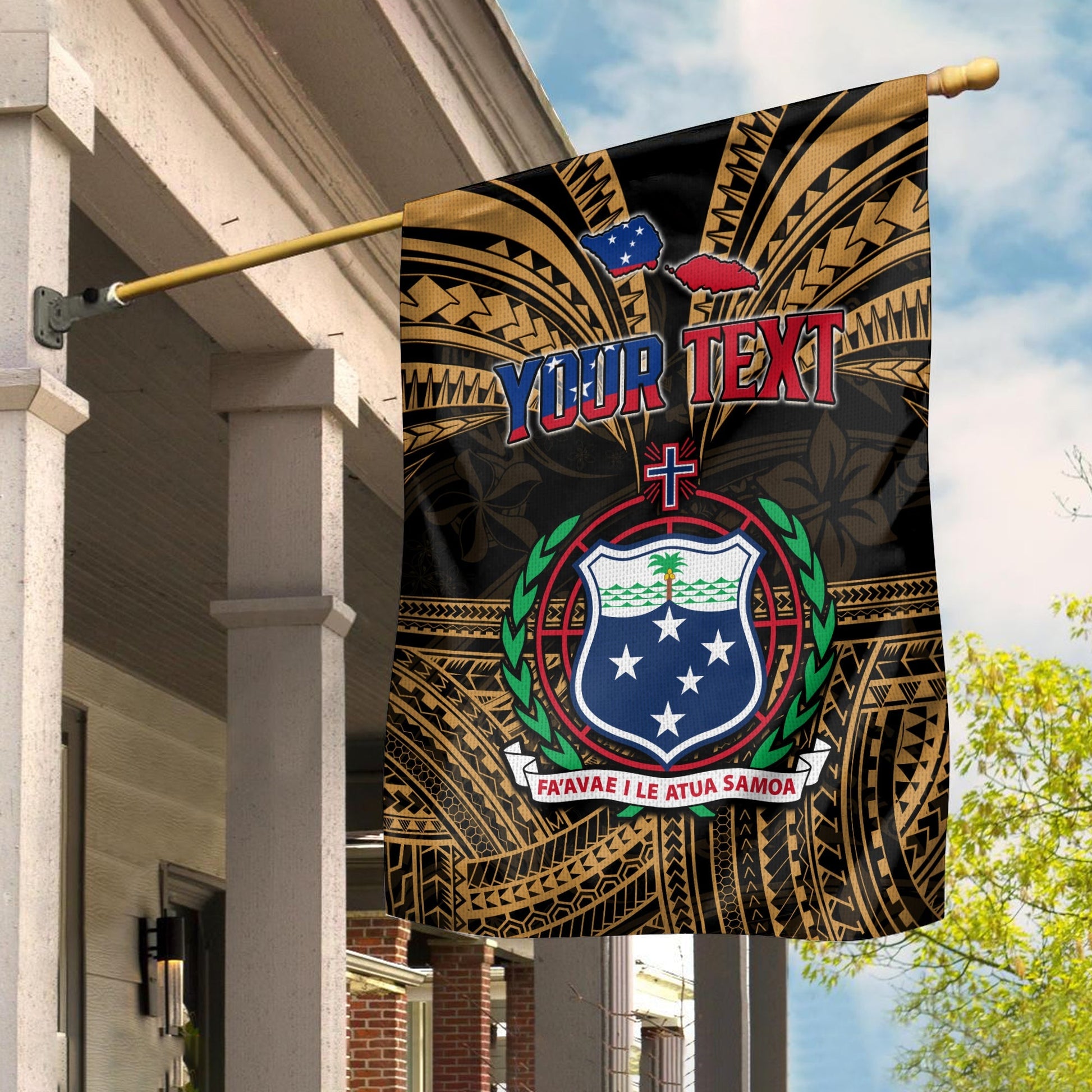 (Custom Personalised) Samoa Tatau Flag Gold Polynesian Proud Samoan