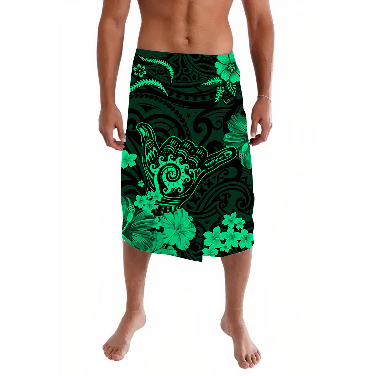 Hawaii Lavalava Polynesia Green Cool Shaka Sign