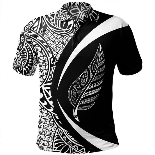 New Zealand Polo Shirt NZ Flag Maori Rugby 3D Printed Silver Fern Black Shirt