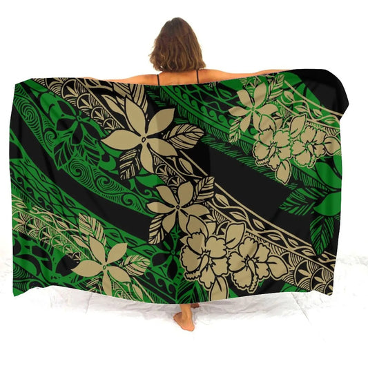 Tropical Plumeria Flower Patterns Printed Green Women's Sarong Beach