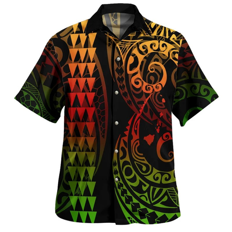 Reggae Island Polynesian Tribal Pattern Printed Shirt Island Short Sleeves Summer Hawaiian Shirt