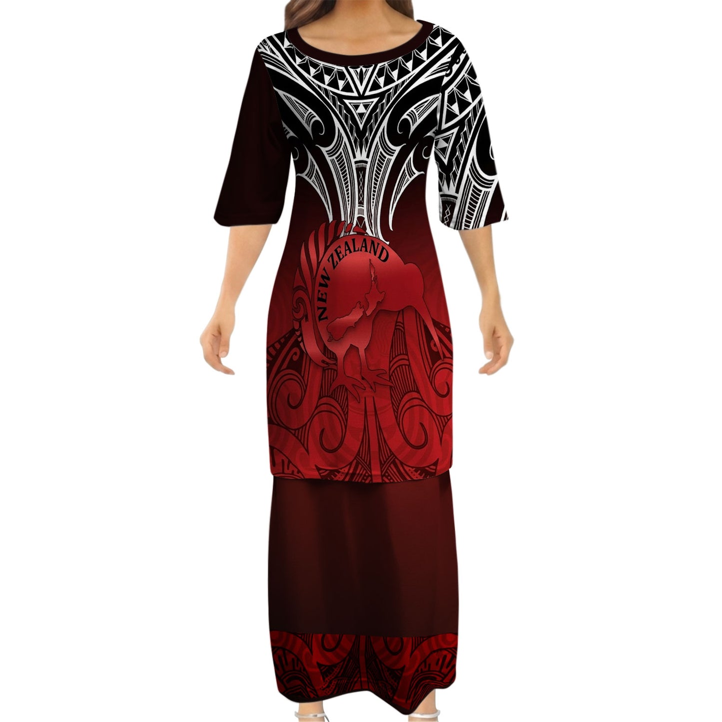 New Zealand Matching Outfit For Couple NZ Kiwi Bird Red Puletasi Dress And Hawaiian Shirt For Her Him