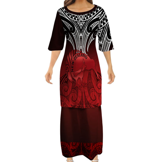 New Zealand Matching Outfit For Couple NZ Kiwi Bird Red Puletasi Dress And Hawaiian Shirt For Her Him