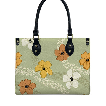Green Puakenikeni Hawaiian Flower Lei Leather Handbag