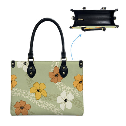 Green Puakenikeni Hawaiian Flower Lei Leather Handbag