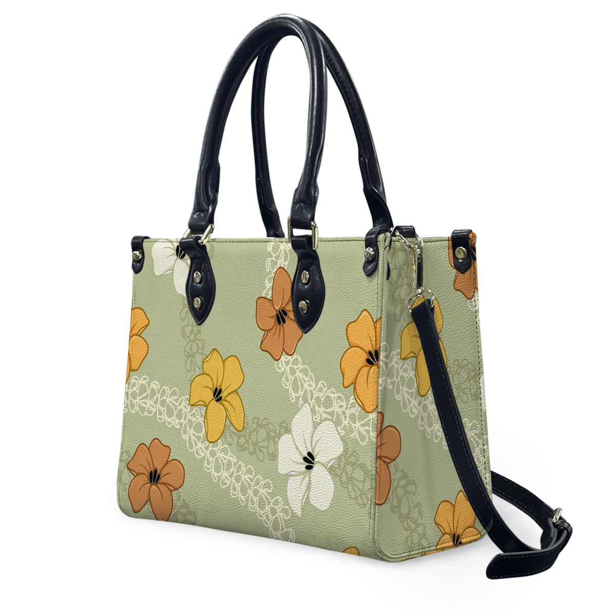 Green Puakenikeni Hawaiian Flower Lei Leather Handbag
