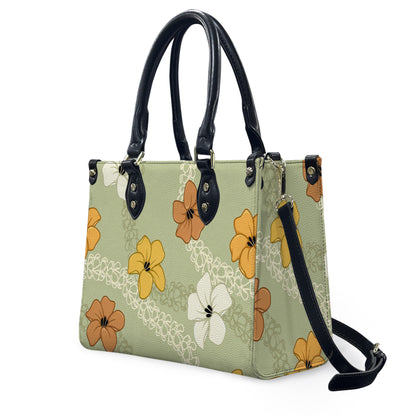 Green Puakenikeni Hawaiian Flower Lei Leather Handbag