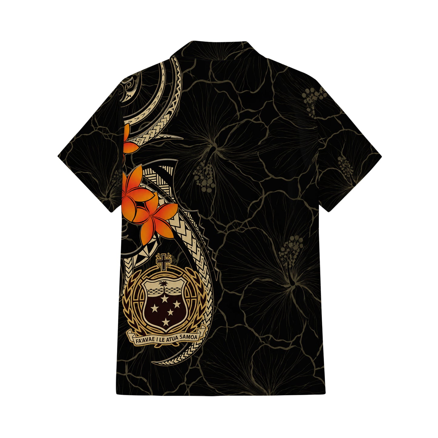 Samoa Coat Of Arms Black Couple Outfit Matching Polynesian Plumeria Flowers Pattern Dress And Hawaiian Shirt