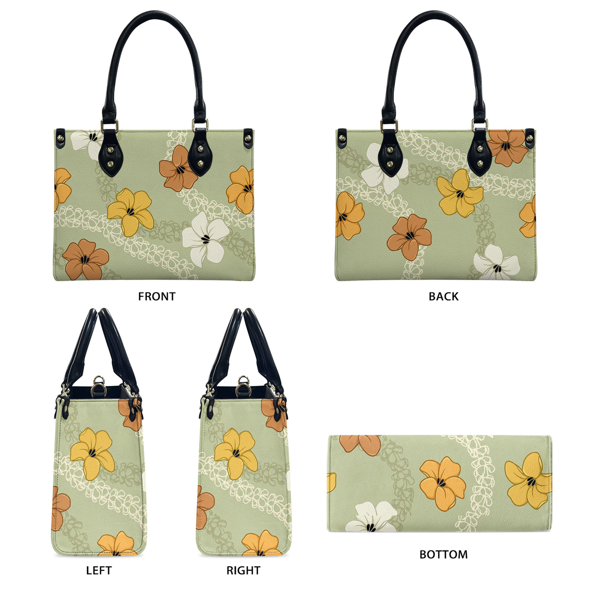 Green Puakenikeni Hawaiian Flower Lei Leather Handbag