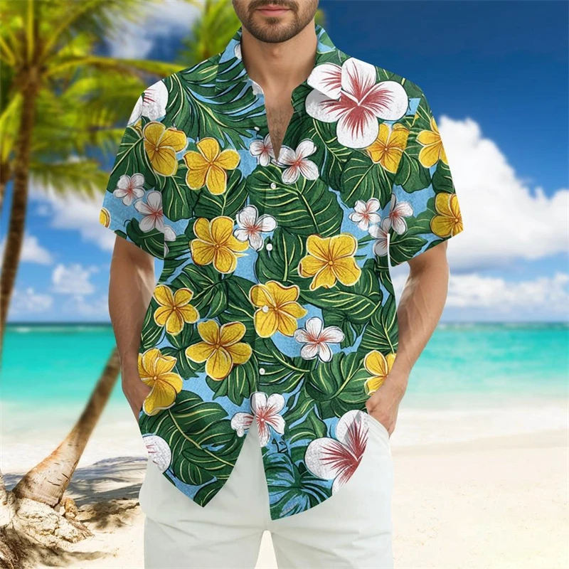 Vintage Floral Leaf Pattern Men's Hawaiian Shirt Tropical Summer Short Sleeve Shirt