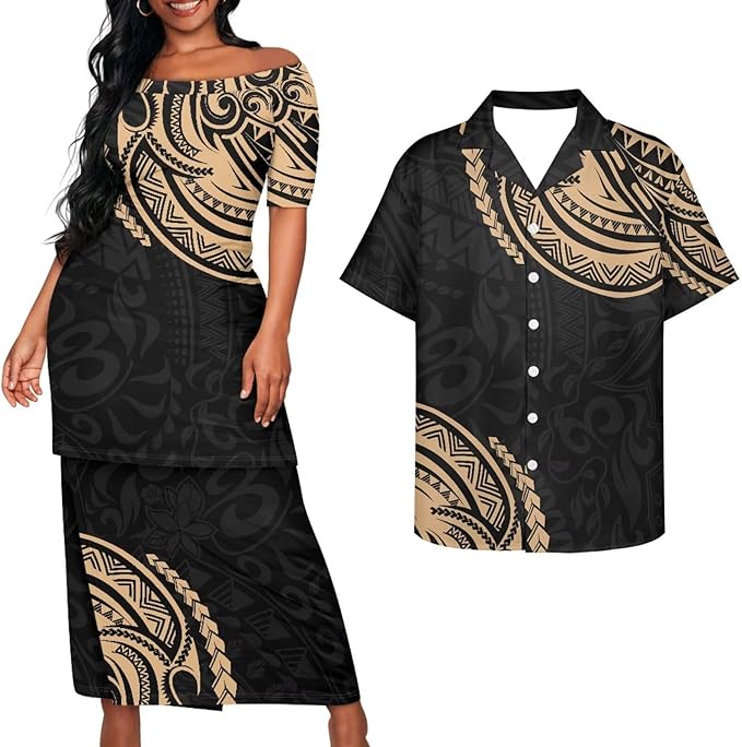Samoa Couple Outfit Puletasi Samoa Dress Polynesian Shirts for Men Puletasi Samoan Traditional Dress Hawaiian