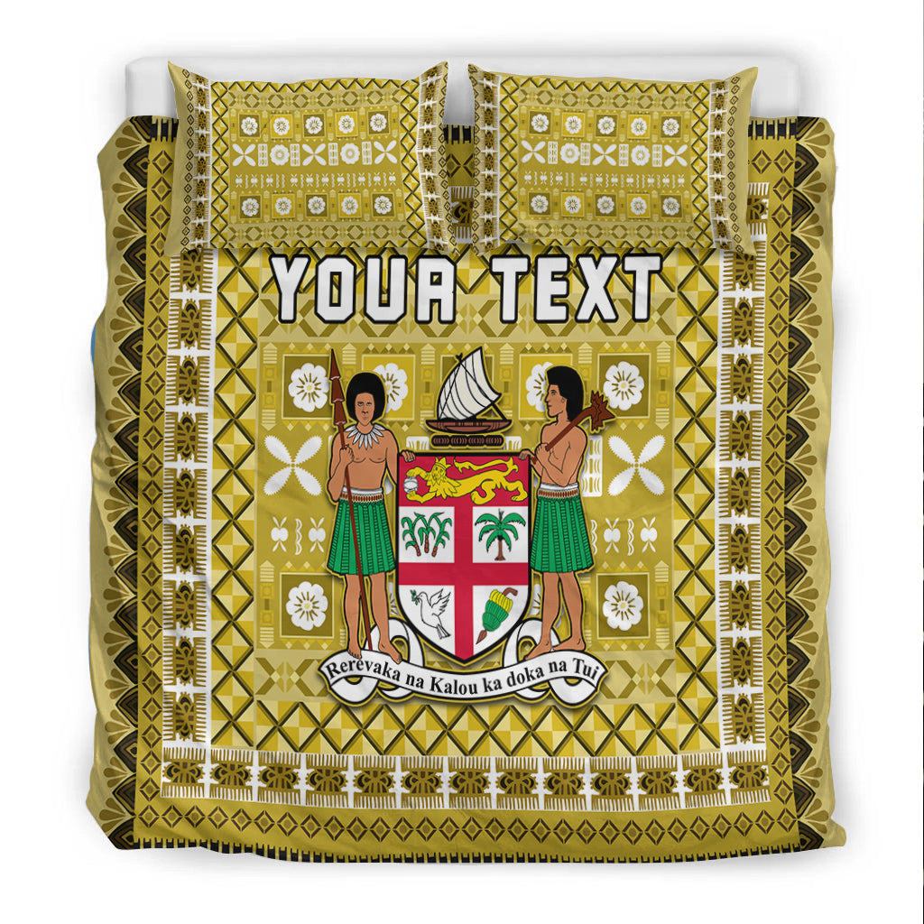 (Custom Personalised) Fiji Bedding Set Pattern Fijian Tapa Pattern Yellow