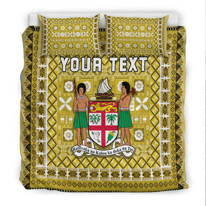 (Custom Personalised) Fiji Bedding Set Pattern Fijian Tapa Pattern Yellow