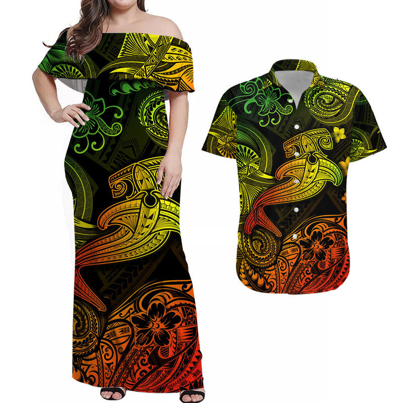Hawaii Hammer Shark Polynesian Combo Dress and Hawaiian Shirt Matching Couples Outfit Unique Style Reggae
