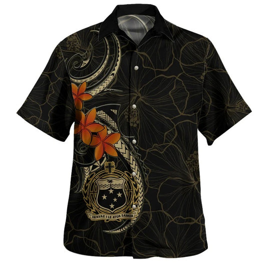 Samoa Coat of Arms Hawaiian Shirts Island Polynesian Tribal Plumeria Flowers Pattern Short Sleeves Summer Shirt