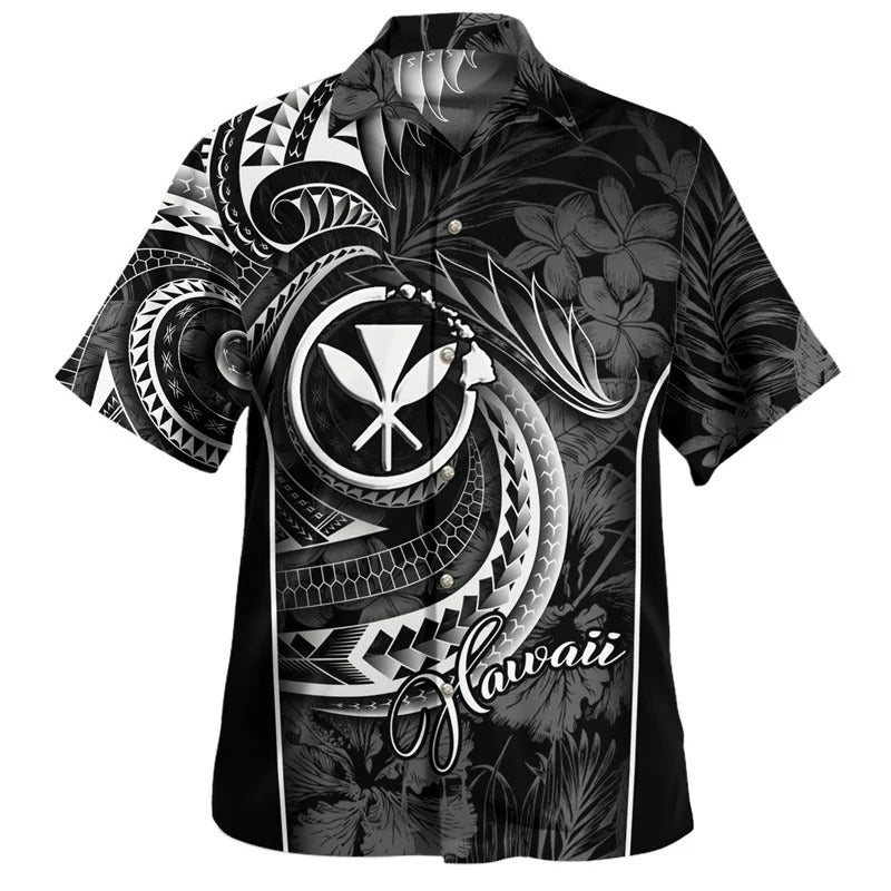 Kanaka Maoli Polynesian Tribal Yellow Shirt Hawaii Island Flowers Pattern Short Sleeves Summer Hawaiian Shirt