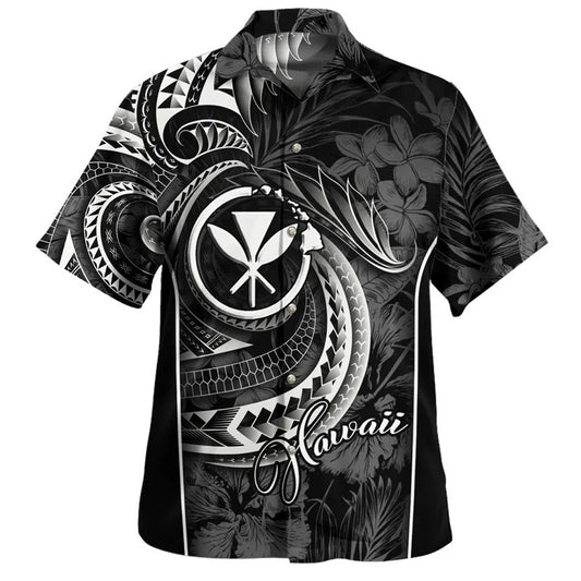 Kanaka Maoli Polynesian Tribal Yellow Shirt Hawaii Island Flowers Pattern Short Sleeves Summer Hawaiian Shirt