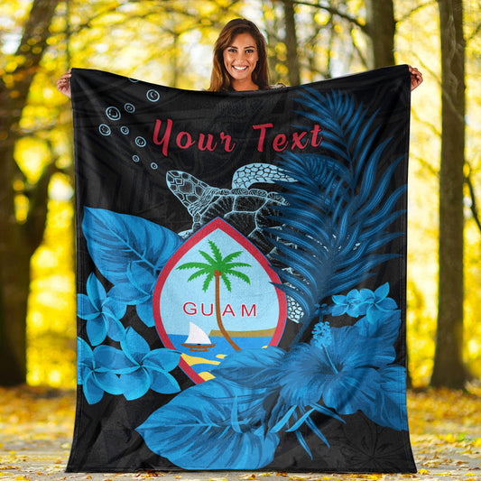 Custom Personalised Guam Seal Premium Blanket Polynesian Turtle with Flowers Version Blue