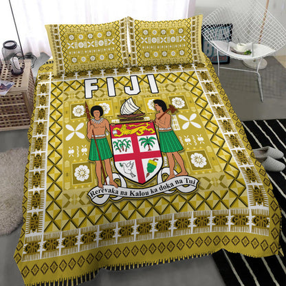 Fiji Bedding Set Pattern Fijian Tapa Pattern Yellow